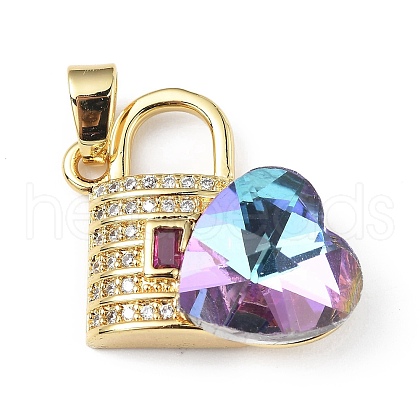 Real 18K Gold Plated Rack Plating Brass Micro Pave Clear Cubic Zirconia Pendants KK-C015-17G-04-1