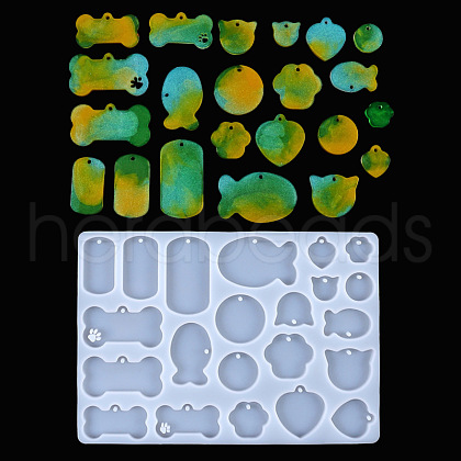 Bone & Fish & Heart DIY Silicone Pendant Molds WG41789-01-1