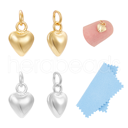 Unicraftale 4Pcs 2 Colors 925 Sterling Silver Puffed Heart Charms with Jump Rings STER-UN0001-33-1
