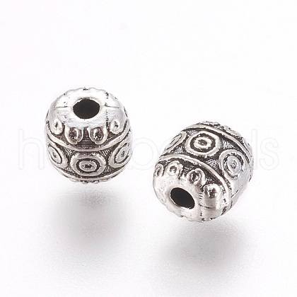 Tibetan Style Alloy Barrel Beads TIBEB-5178-AS-RS-1