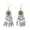 Oval & Feather Alloy Glass Chandelier Earrings EJEW-G426-02AS-4