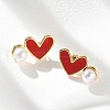 Heart Brass Stud Earrings EJEW-C141-01G-03-2