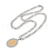 Oval with Virgin Pattern 304 Stainless Steel Pendant Necklaces for Men Women NJEW-K283-22G-2