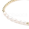 Natural Pearl & Brass Beaded Stretch Bracelet for Women BJEW-JB08164-02-3