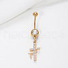 Double Cross 304 Stainless Steel Pave Clear Cubic Zirconia Curved Barbell Dangle Belly Rings FS-WGD8912-01-3
