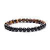 Natural Black Stone & Tiger Eye Round Beads Stretch Bracelet for Women BJEW-JB07293-03-1