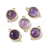 Brass Pave Natural Amethyst Faceted Flat Round Connector Charms G-U028-04G-03-1