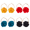 ANATTASOUL 4 Pairs 4 Colors 3D Flower Cloth Hoop Earrings EJEW-AN0003-69-1