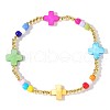 Beach Vacation Style Cross Shell Pearl & Brass Stretch Beaded Bracelets for Women II7878-2-1