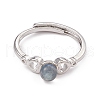 Heart Natural Labradorite Adjustable Rings RJEW-G273-13P-01-2