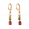 Teardrop Brass Pave Colorful Cubic Zirconia Hoop Earrings for Women EJEW-G428-23G-4