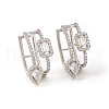 Brass Clear Cubic Zirconia Teardrop with Rectangle Hoop Earrings KY6723-2-2