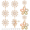 BENECREAT 8Pcs Brass Pave Clear Cubic Zirconia Flower Stud Earrings Finding KK-BC0011-13-1