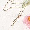 304 Stainless Steel Crystal Rhinestone Heart Box Chain Lariat Necklaces for Women NJEW-B131-03G-3