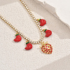 Sweetheart Design Brass Pave Clear Cubic Zirconia Tennis Chain Strawberry Banana Pendant Bib Necklaces for Women GI1549-4