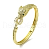 Brass Pave Clear & Green Cubic Zirconia Leopard Hinged Bangle for Women BJEW-K246-21G-G-1