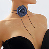 Denim Rose Flower Lace-up Choker Necklaces for Women FS-WG56290-01-1