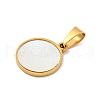 304 Stainless Steel Pave Natural White Shell Flat Round Charms STAS-S130-02G-2
