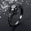 Flat Round Brass Jet Rhinestone Finger Rings FS-WG232E0-02-1