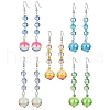 Stripe Resin & Glass Round Bead Dangle Earrings for Women EJEW-JE05301-1