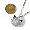 Natural Rose Quartz with Brass Cat Head Pendant Necklaces NJEW-JN04995-3