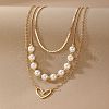 Heart Alloy & Plastic Imitation Pearl 3 Layer Necklaces for Women FS-WGA62EB-01-4