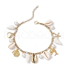 Natural Cowrie Shell & Brass Dolphin Starfish Charm Anklets AJEW-AN00650-2