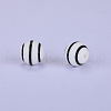 Printed Round with Stripe Pattern Silicone Focal Beads SI-JX0056A-139-1