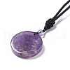 Natural Amethyst Flat Round with Hexagon Pendant Necklace with Nylon Cord for Women NJEW-P274-05-02-4