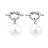304 Stainless Steel Plastic Imitation Pearl Round Dangle Stud Earrings EJEW-V008-02P-4