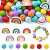 75Pcs Round/Rainbow Silicone Focal Beads SIL-YW0001-38-1