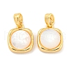 Natural Shell & Brass Square Charms with Snap on Bails KK-P275-10G-1