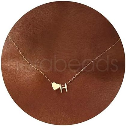 Simple Style Adjustable 316L Surgical Stainless Steel Heart and Initial Pendant Necklaces for Women WG95AEF-08-1