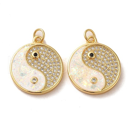 Brass Micro Pave Cubic Zirconia with Synthetic Opal Pendants KK-D096-12G-1