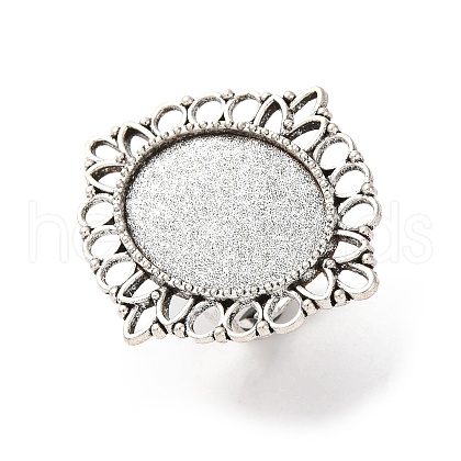 Vintage Adjustable Iron Flower Finger Ring Components Alloy Cabochon Bezel Settings X-PALLOY-O036-03AS-1