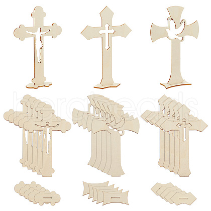 Olycraft 30 Sets 3 Style DIY Wood Cross Ornament DJEW-OC0001-43-1