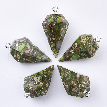 Synthetic Gold Line Regalite/Imperial Jasper/Sea Sediment Jasper Pointed Pendants G-S329-081D-1