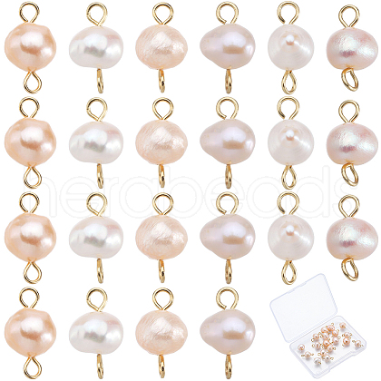 Natural Cultured Freshwater Pearl Potato Connector Charms PALLOY-SC00009-1
