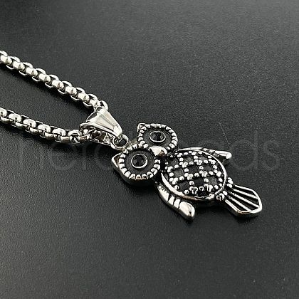 Punk Hip-hop Stainless Steel Owl Pendant Necklaces UR5099-1