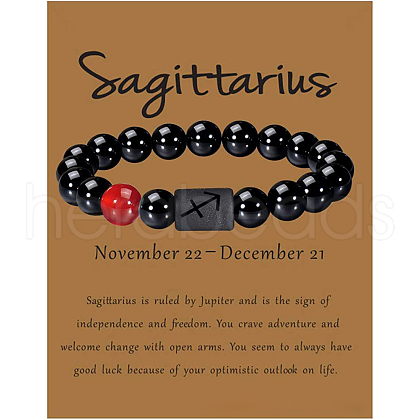 12 Constellation Natural Round Carnelian Beads Stretch Bracelets WGD22B0-02-1