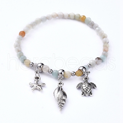 Natural Flower Amazonite Stretch Bracelets BJEW-JB05108-01-1