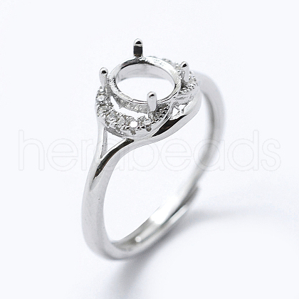 Anti-Tarnish Rhodium Plated 925 Sterling Silver Finger Ring Components STER-G027-15P-1