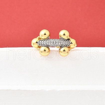 Brass Micro Pave Cubic Zirconia Cuff Rings for Women RJEW-F184-06GP-1