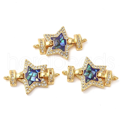 Rack Plating Brass Micro Pave Cubic Zirconia Star Connector Charms KK-K385-101G-02-1