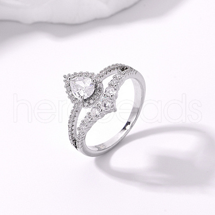Brass Micro Pave Cubic Zirconia Double Layer Finger Rings IQ6889-4-1