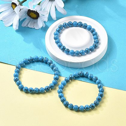 Synthetic Turquoise Jasper Bead Stretch Bracelets BJEW-K212-B-022-1