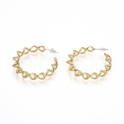 Semicircular Brass Stud Earrings EJEW-E196-17G-1