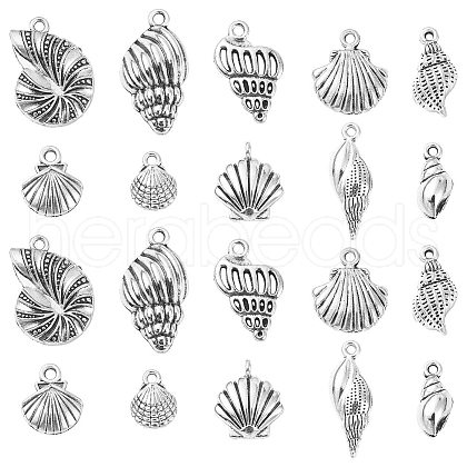 100Pcs 10 Styles Tibetan Style Alloy Whelk/Conch Shell Pendants TIBEP-CJ0001-61-1