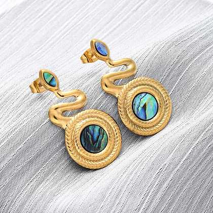 304 Stainless Steel Natural Paua Shell Stud Earrings EJEW-Z103-03G-01-1