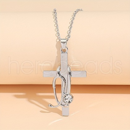 Stethoscope Cross Alloy Crystal Rhinestone Pendant Necklaces for Women FS-WG4C4FD-02-1